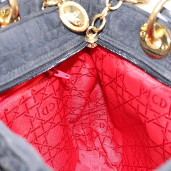 Christian Dior Lady Dior Canage Hand Bag Nylon Black Gold Auth ep10577